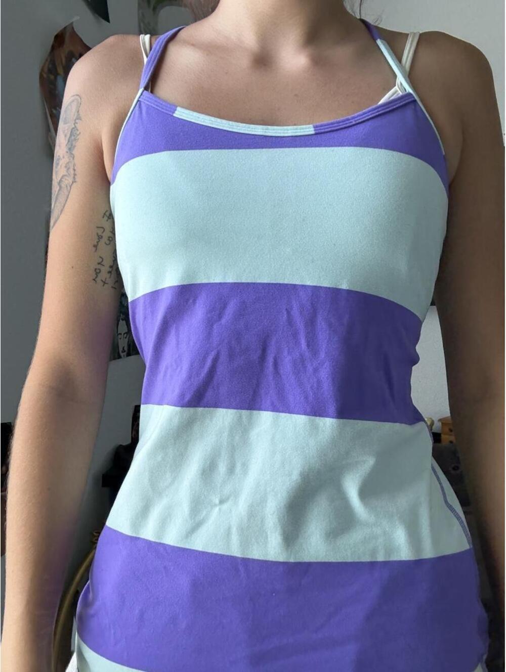 Vintage Lululemon purple and light blue horizontal striped tank top